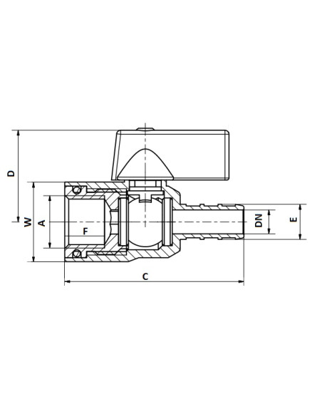 Art.380 Valvola minisfera F. con portagomma